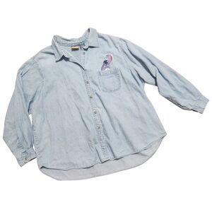 Disney Pooh Denim Shirt Womens 26W 28W Blue Eeyore in Pocket